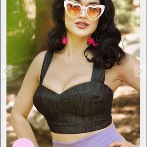 Varla Crop Top in Lightweight Dark Blue Denim